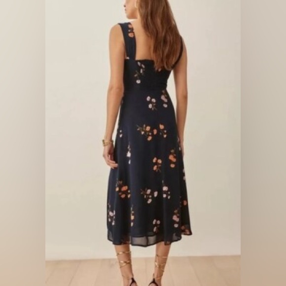 Reformation The Fulton Midi Dress in Navy Floral, size 4 - Picture 16 of 16